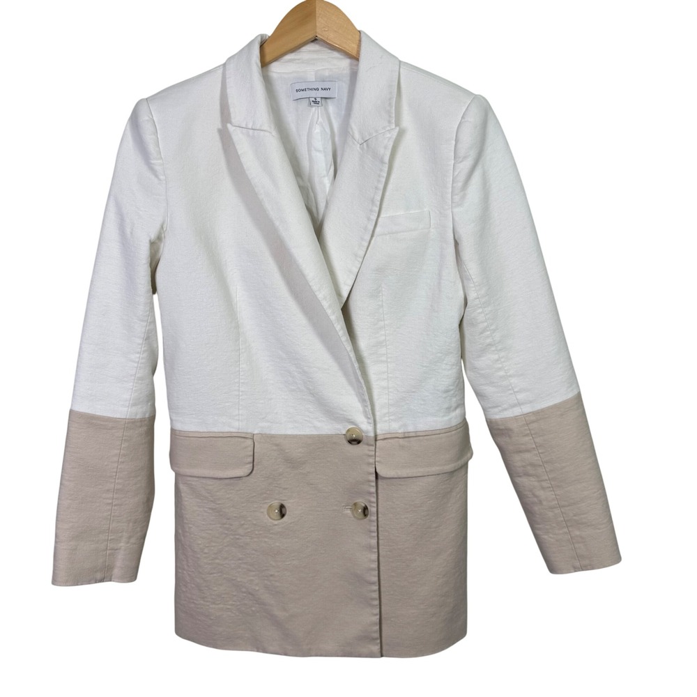 Something Navy Womens Blazer Small Danielle Colorblock Linen Blend Oversized‎ - Picture 5 of 9